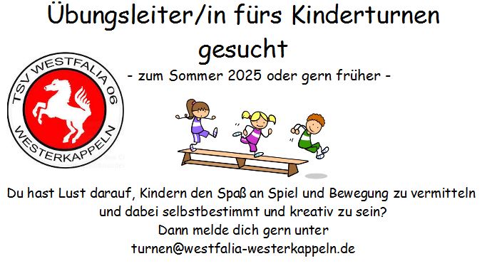 Turnen: Übungsleiter/in fürs Kinderturnen gesucht