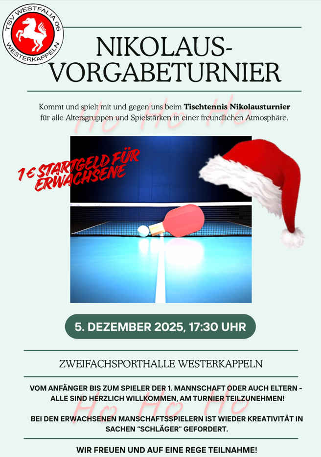 TT: Einladung zum Nikolausturnier Am 5.12.2025